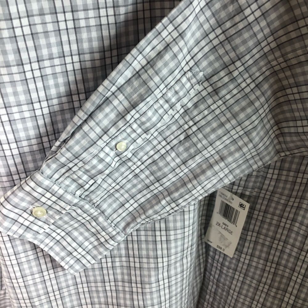 Bloomingdale's The Men's Store Grey Checked Button Up Shirt Cotton Stretch 2XL - Picture 7 of 8